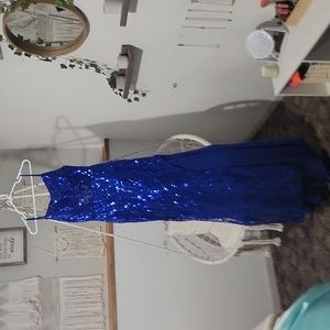 lucy in the sky royal blue sequins prom dress, size XS